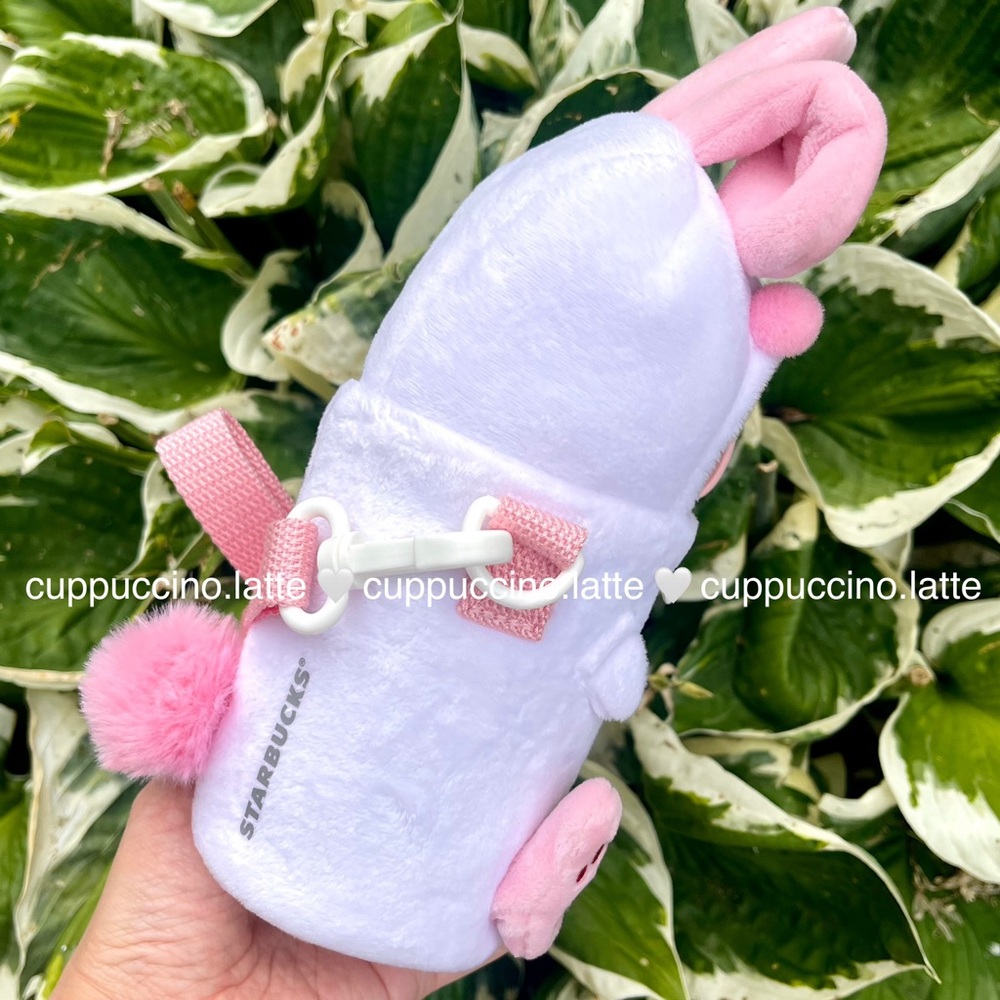 🎀NWT🐰Starbucks Asia White Pink Bunny Plushie Crossbody Carrier & Mini Bottle - Picture 3 of 8